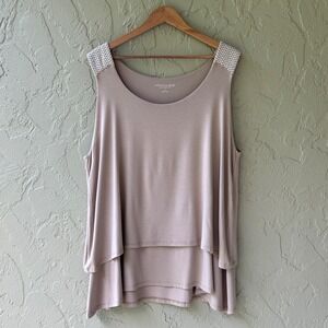 Soft Surroundings Women's 2X Beige Layered Rayon Sleeveless Tunic Tank Top